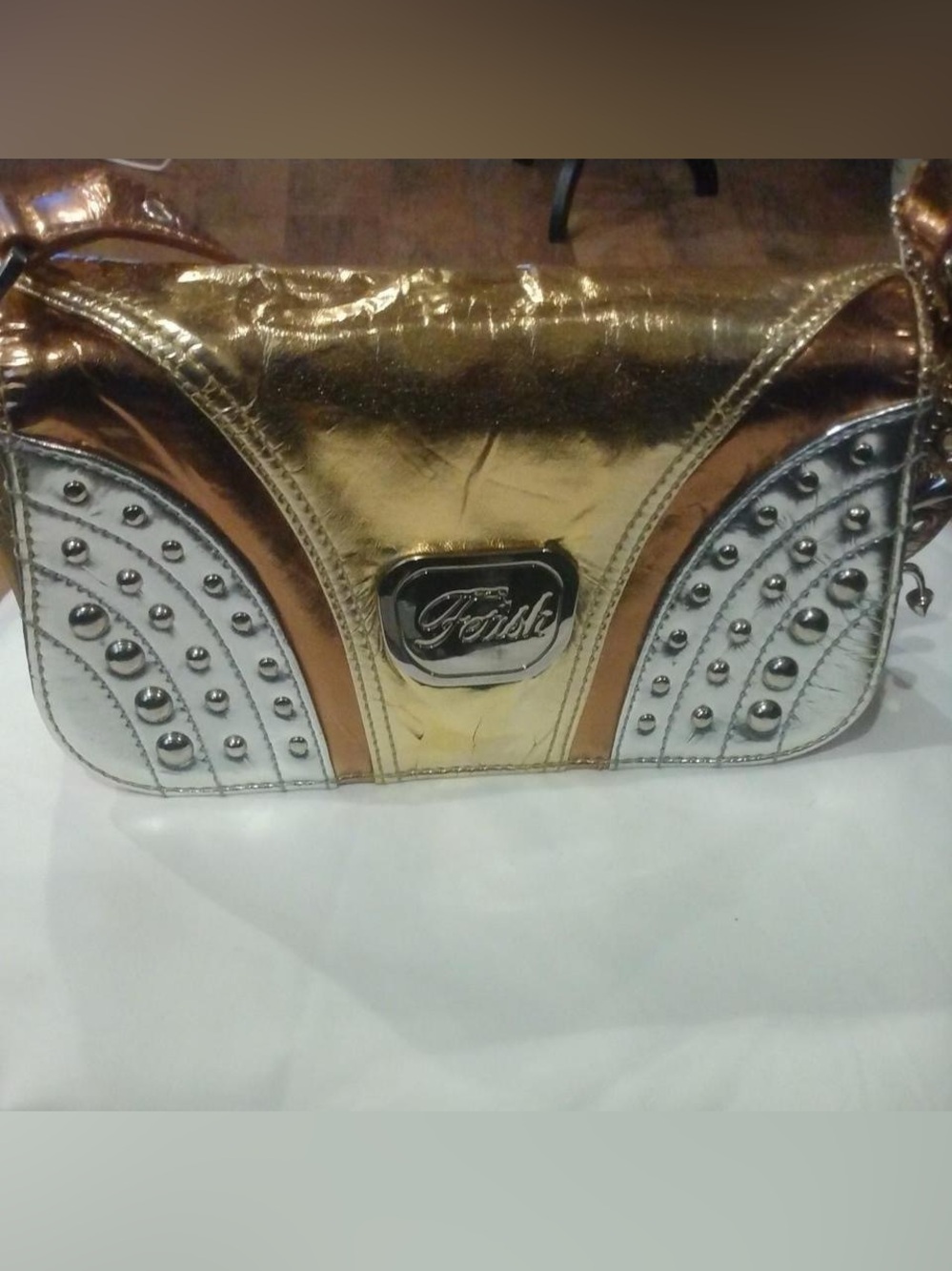 Vintage Fedish Gold and Silver Studded Shoulder Clutch